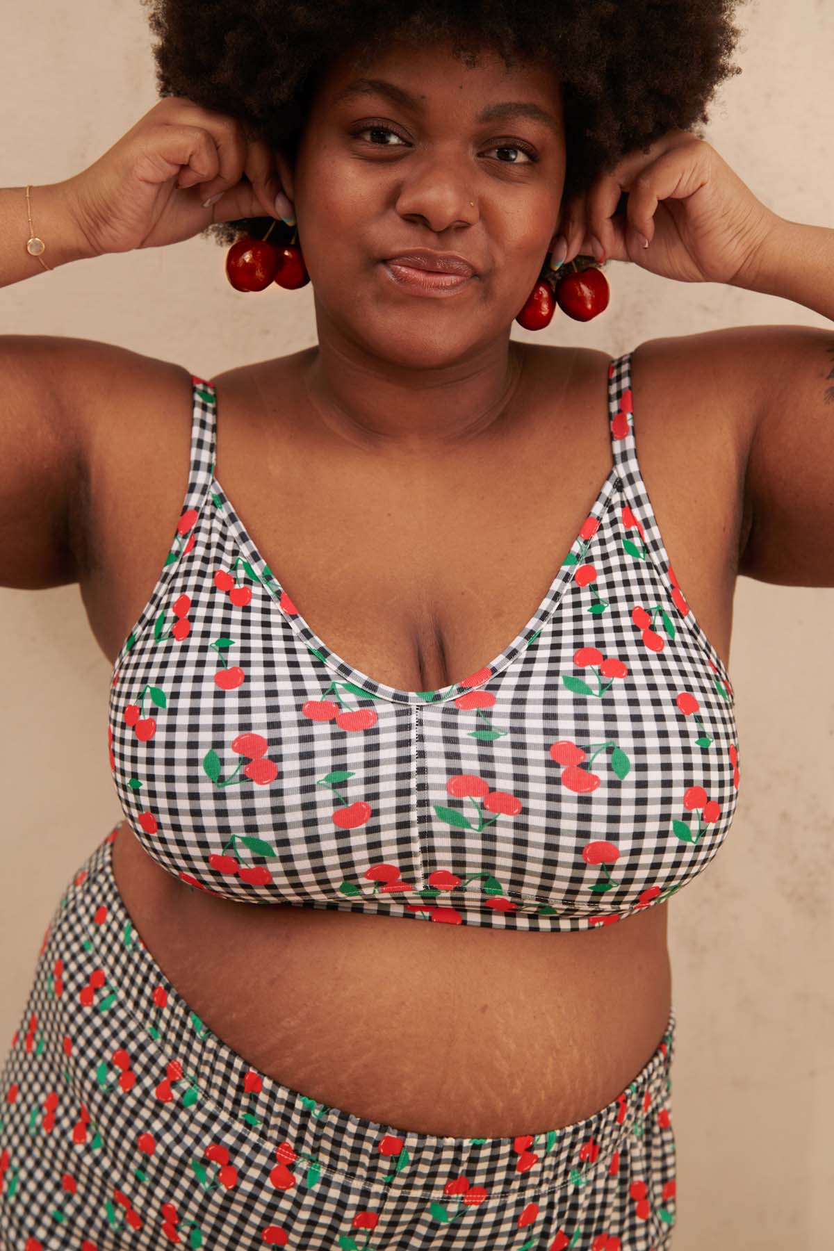 Organic Cotton Bra - Black Cherry Gingham