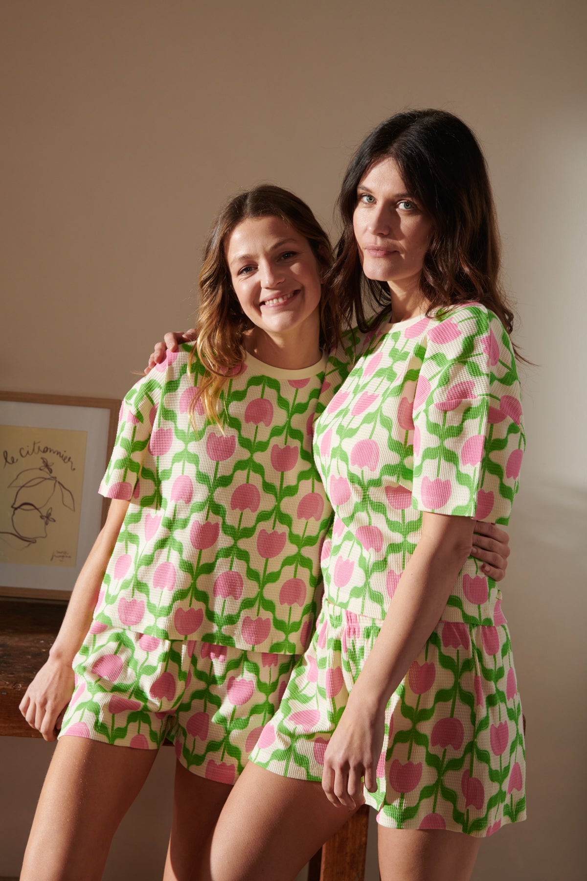 Organic Cotton Waffle Pyjamas - Pink Tulips