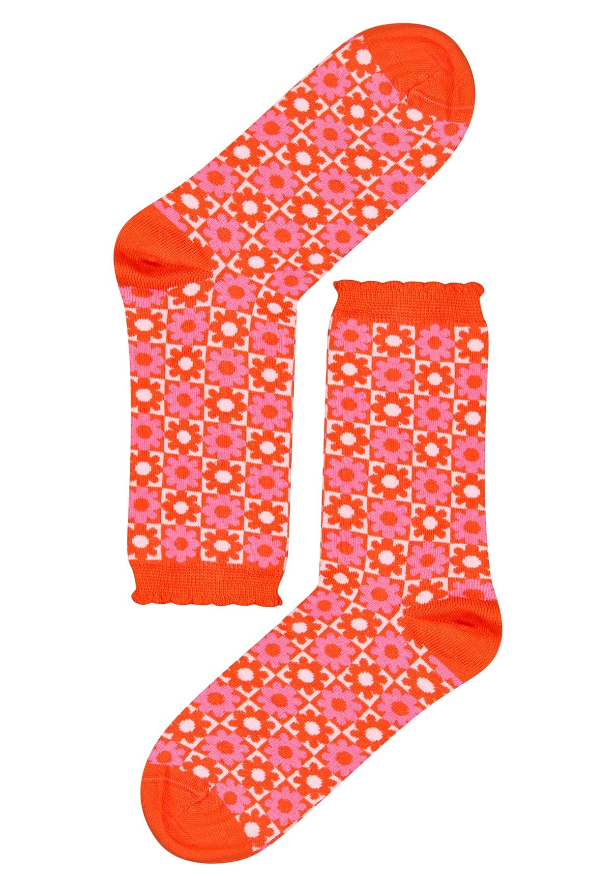 Organic cotton socks - Checkered Flower