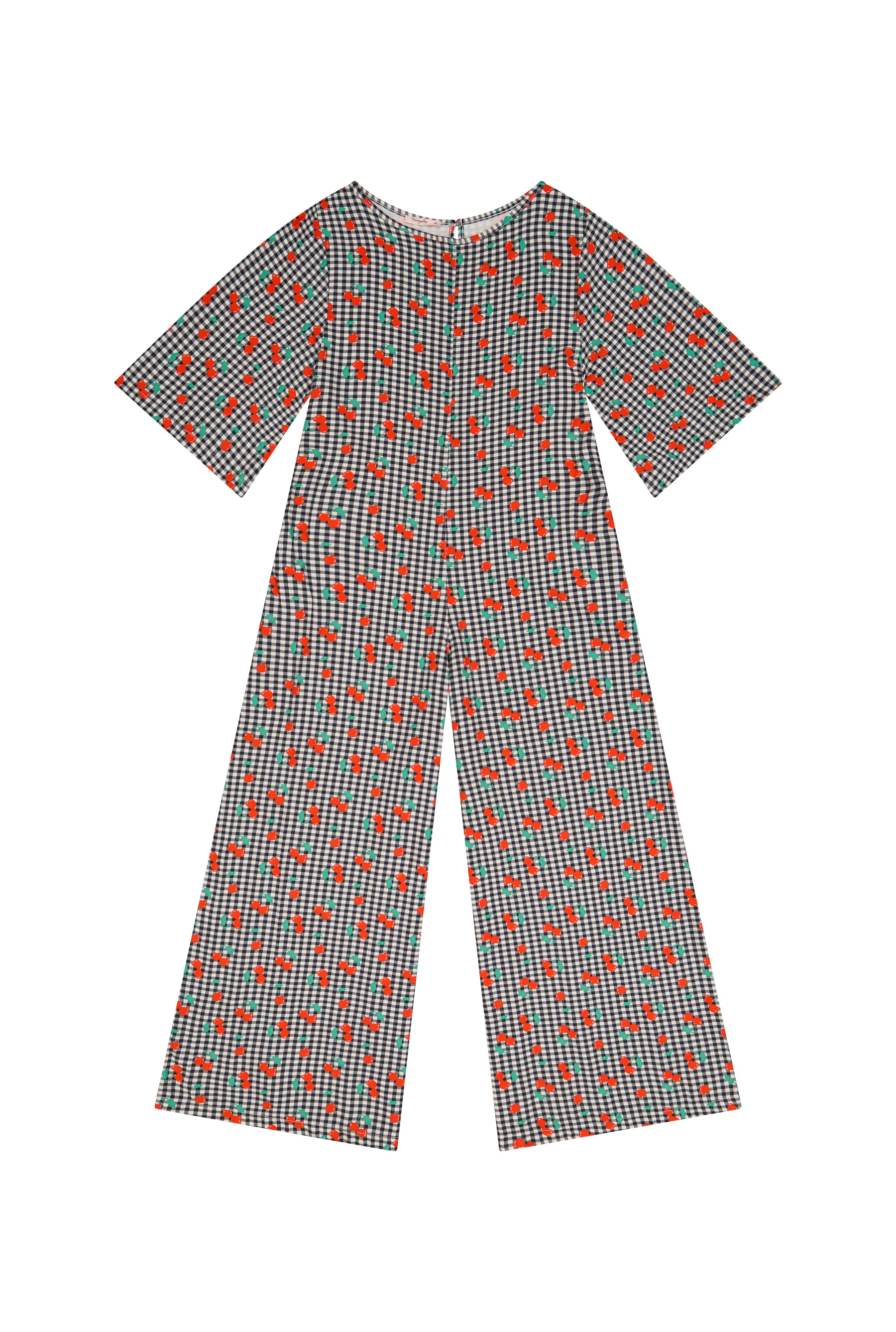 Flared Sleeve Jumpsuit - Black Cherry Gingham