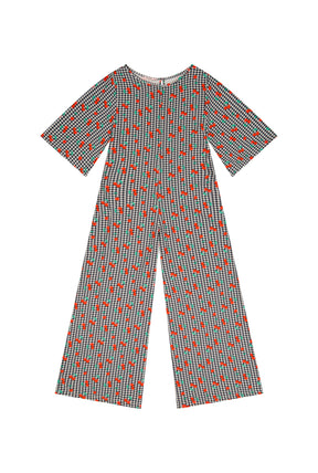 Flared Sleeve Jumpsuit - Black Cherry Gingham