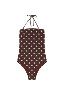 Maillot 1 Pièce Bustier - Pois Marron