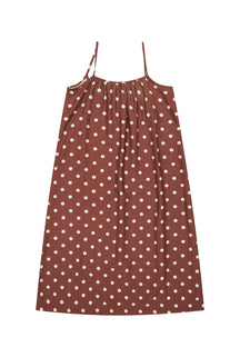 Long Strappy Dress - Brown Polka Dots