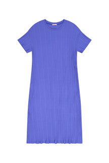 Pleated T-shirt Dress in Organic Cotton - Blue