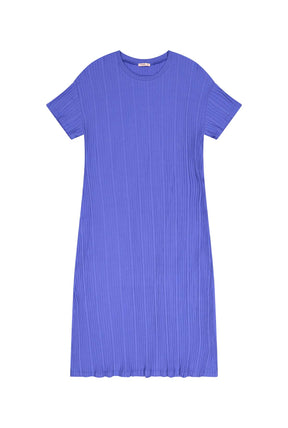 Pleated T-shirt Dress in Organic Cotton - Blue