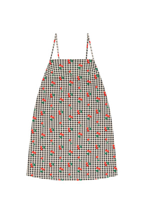 Robe Mini Coton BIO - Vichy Cerises Noir