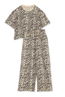 Long Organic Cotton Pyjamas - Beige Leopard