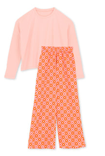 Long-Sleeved Organic Cotton Pyjamas - Checkered Flowers