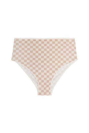 High-waisted briefs in organic cotton - Pink checkerboard