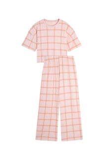 Long Waffle-Woven Organic Cotton Pyjamas - Orange Check