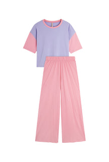 Long Organic Cotton Pajamas - Colorblock Pink