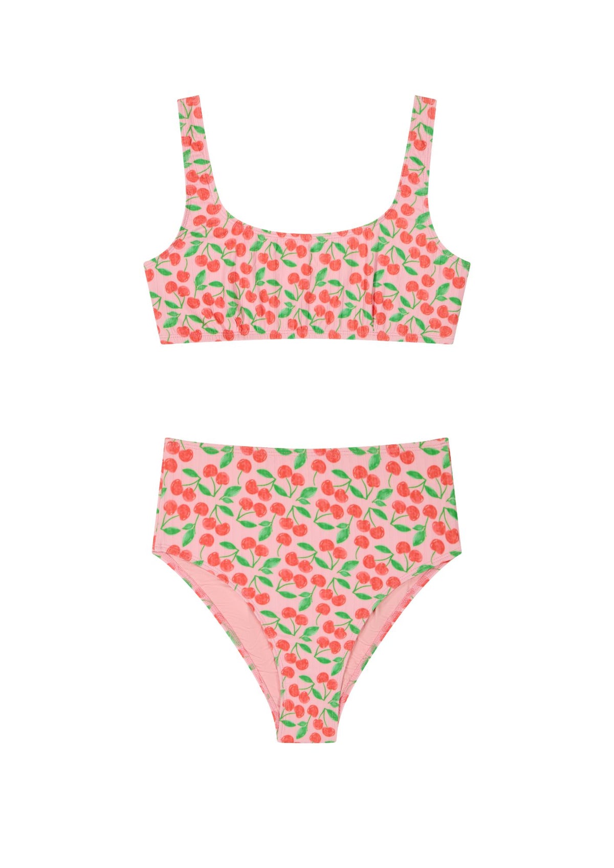 Maillot 2 pièces Taille Haute - Cerises Rose