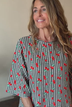 Flared Sleeve Jumpsuit - Black Cherry Gingham